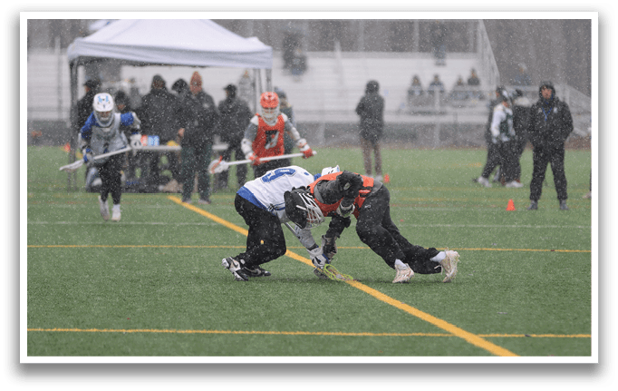 A group of people playing a game of lacrosse in the rain. AI generated content