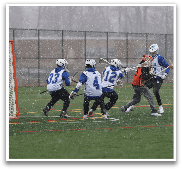 A group of people playing a game of lacrosse in the snow. AI generated content