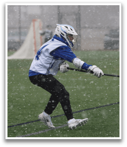 Two people playing lacrosse in the snow. AI generated content