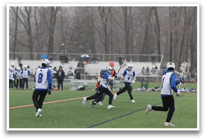 A group of people playing a game of lacrosse on a field. AI generated content