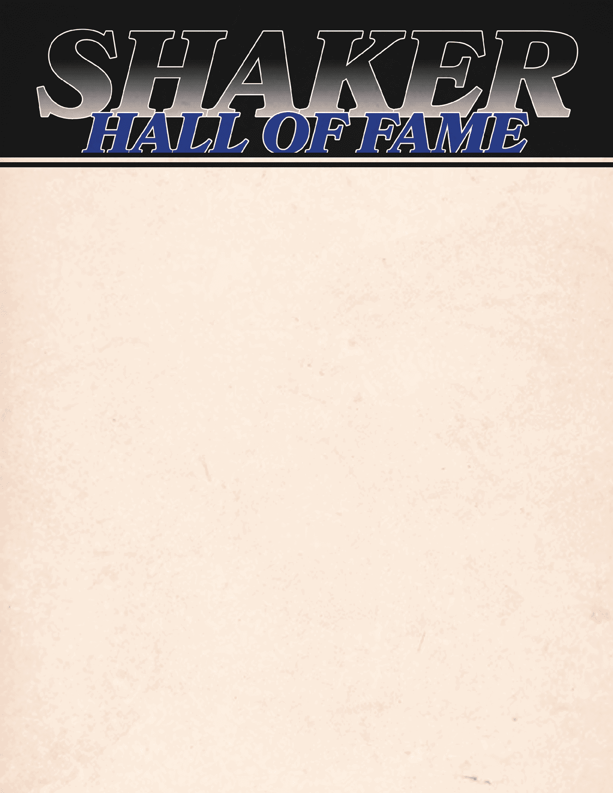 A white piece of paper with blue lettering that says “Shaker Hall of Fame". AI generated content