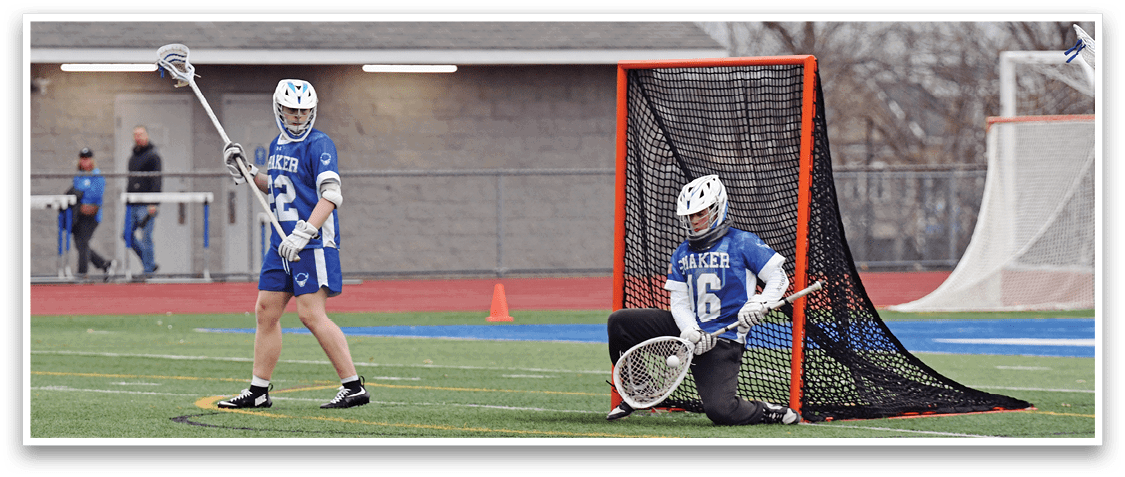 Two people playing lacrosse, one holding a stick and the other holding a net. AI generated content