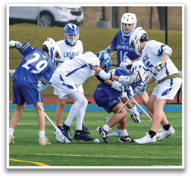 A group of young men playing a game of hockey on a field. AI generated content