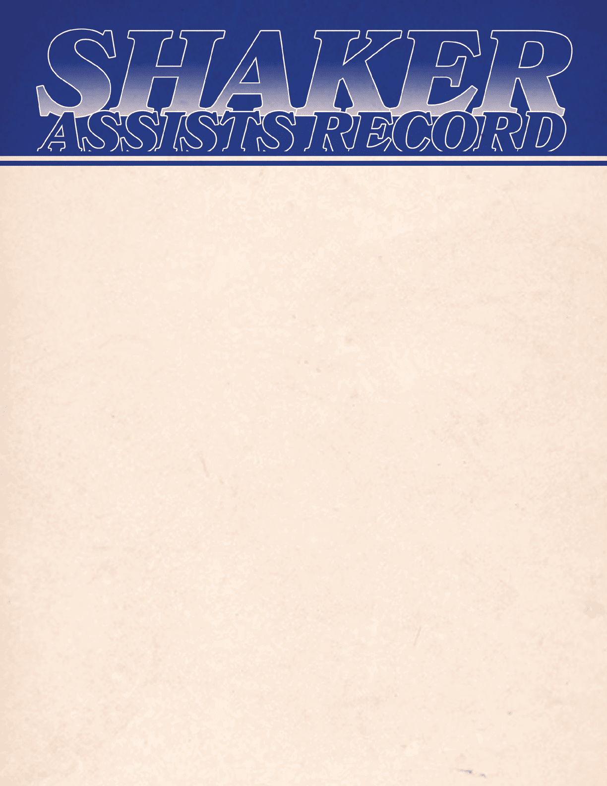 A white piece of paper with blue writing that says “Shaker Assistants Record" on it. AI generated content