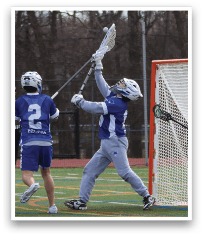 Three people playing lacrosse, one holding a stick and trying to hit the ball. AI generated content