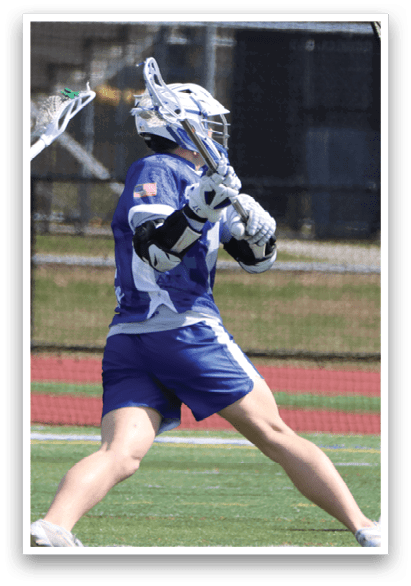 Three people playing lacrosse on a field. AI generated content