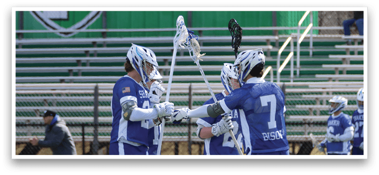 A group of lacrosse players celebrating a goal. AI generated content