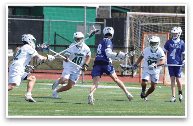 A group of people playing a game of lacrosse on a field. AI generated content