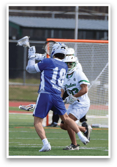Two men playing lacrosse, one with the number 18 on his shirt. AI generated content