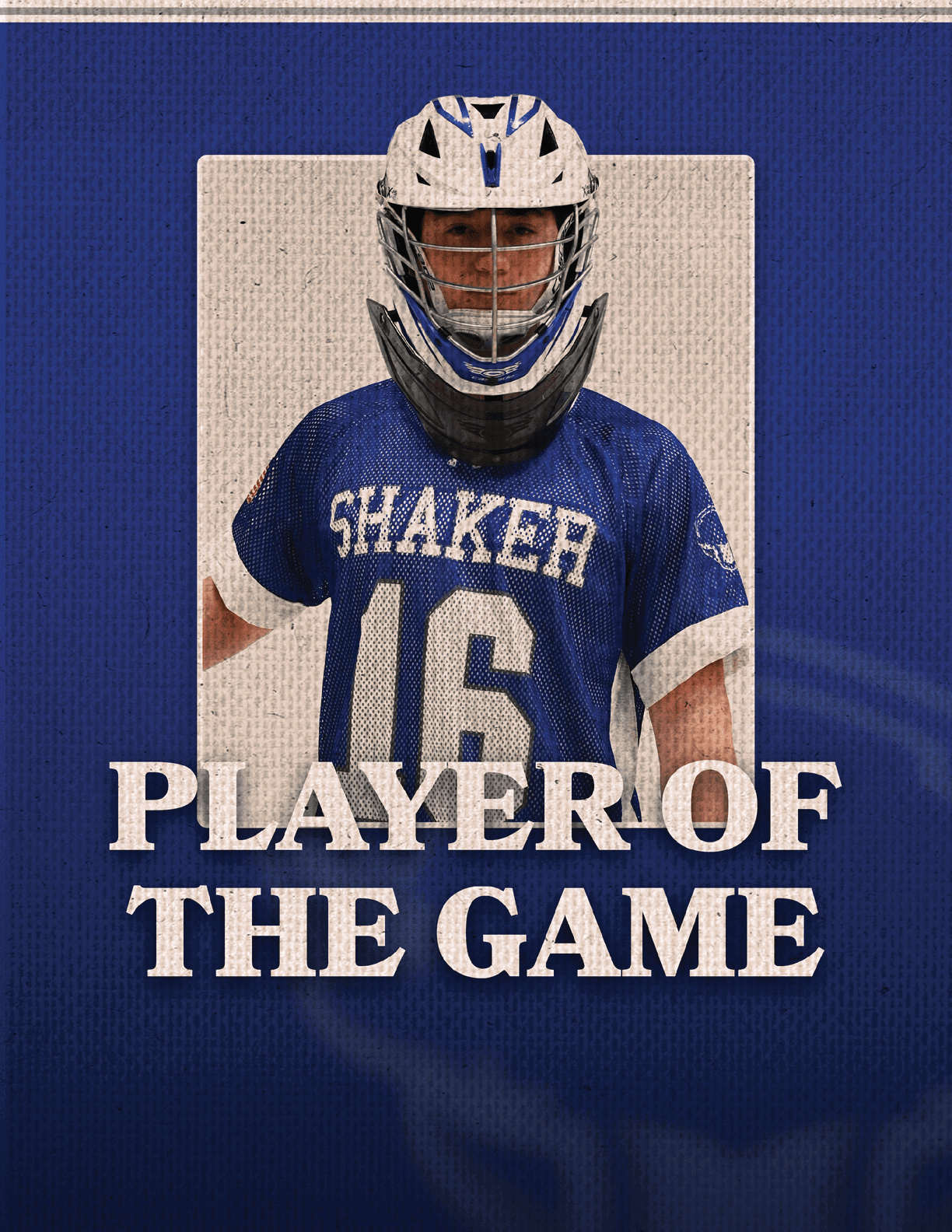 A boy wearing a blue and white shirt with the number 16 on it. Description generated by AI