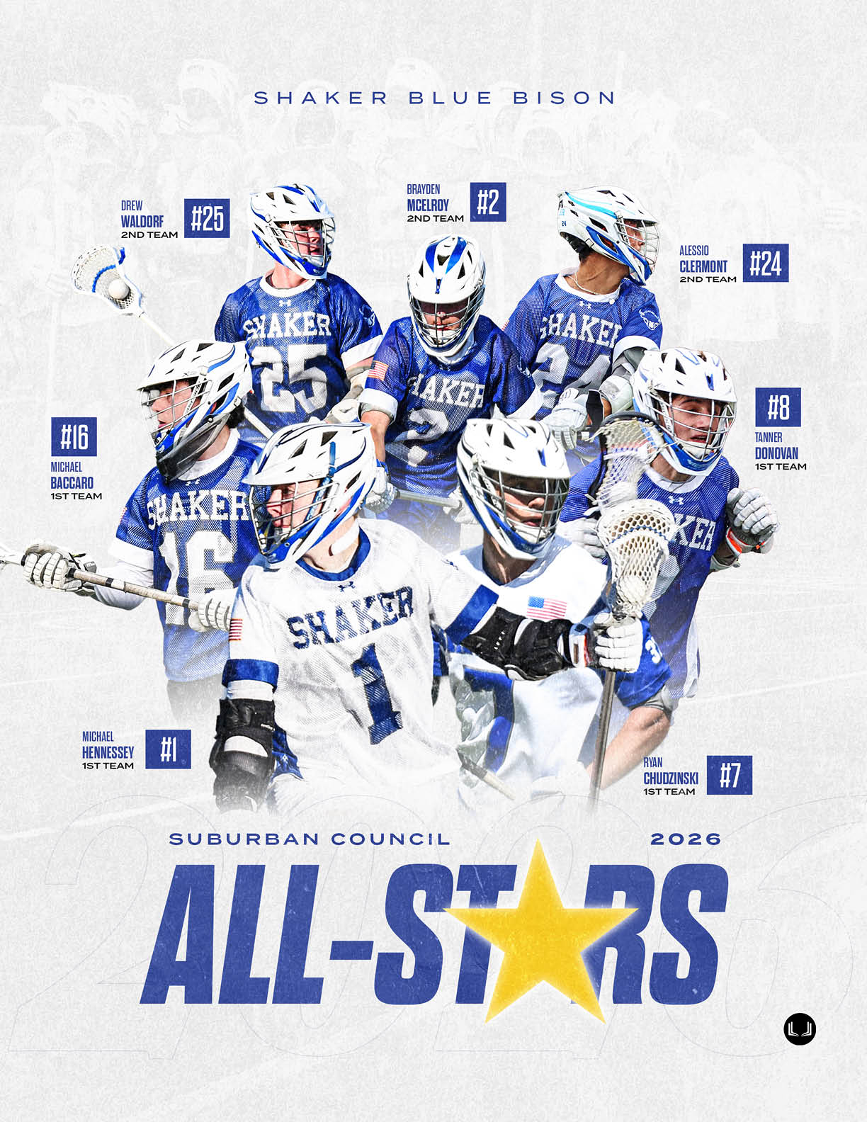 A poster of the Shaker Blue Devils Lacrosse team. Description generated by AI