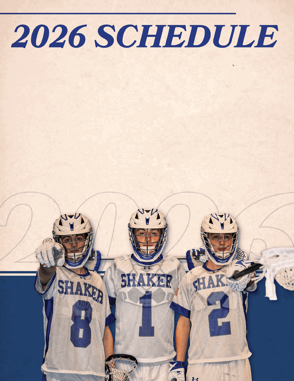 Three lacrosse players pose for a photo in their uniforms. AI generated content
