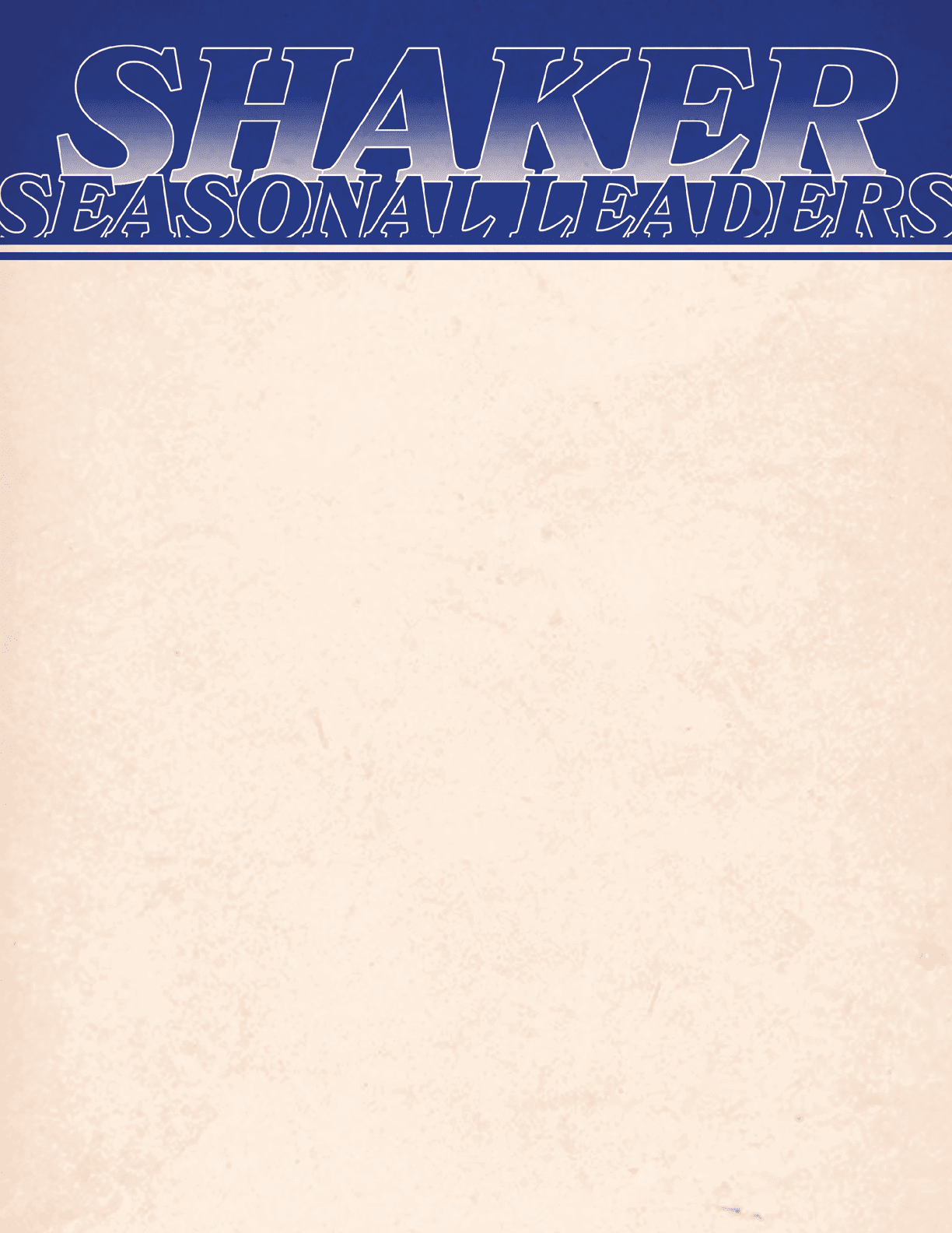 A white paper with blue writing that says “Shaker Seasonal Leaders" on it. AI generated content