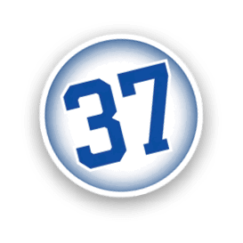 A blue and white number 37 on a white background. AI generated content