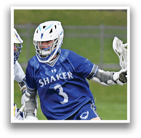 Two lacrosse players are running on a field, one with the number 3 on his jersey. AI generated content