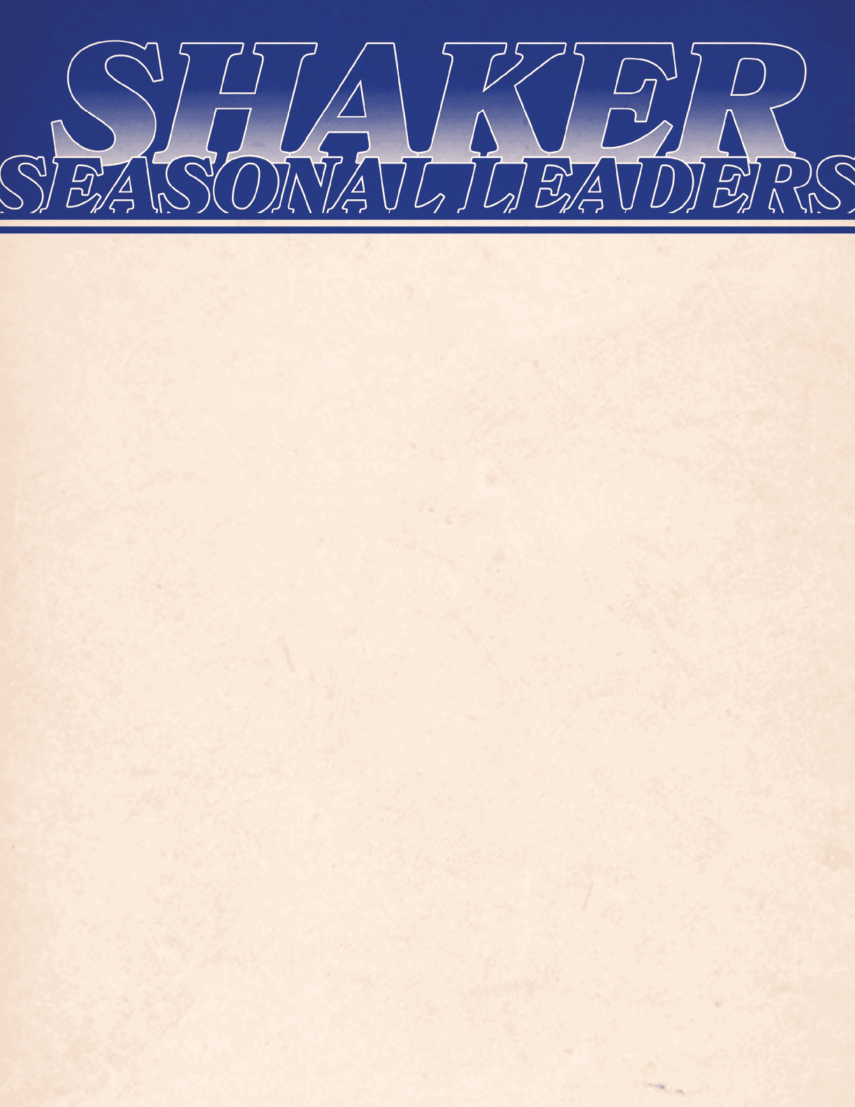 A white paper with blue writing that says “Shaker Seasonal Leaders" on it. AI generated content