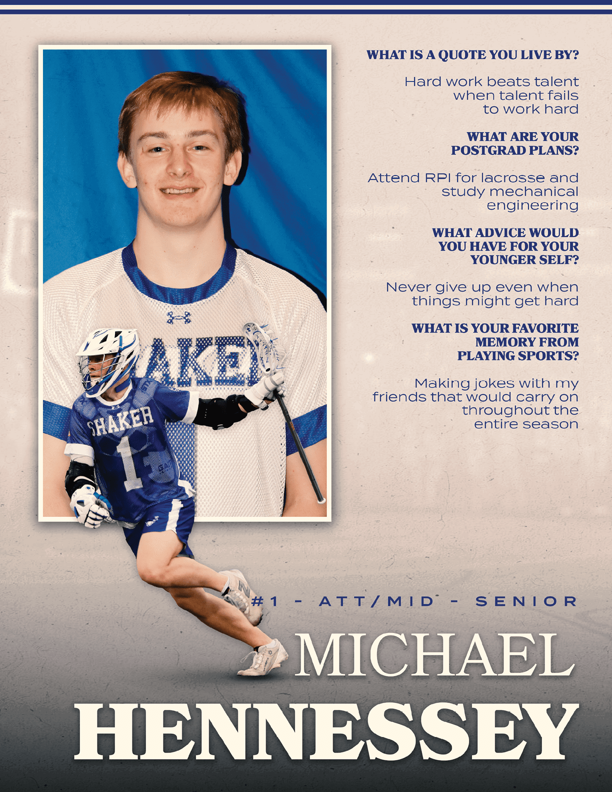 A young man wearing a blue and white uniform is shown on a poster. AI generated content