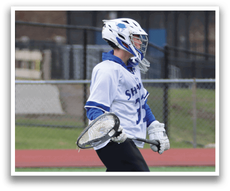 A person wearing a white and blue shirt and black pants is holding a baseball glove. AI generated content