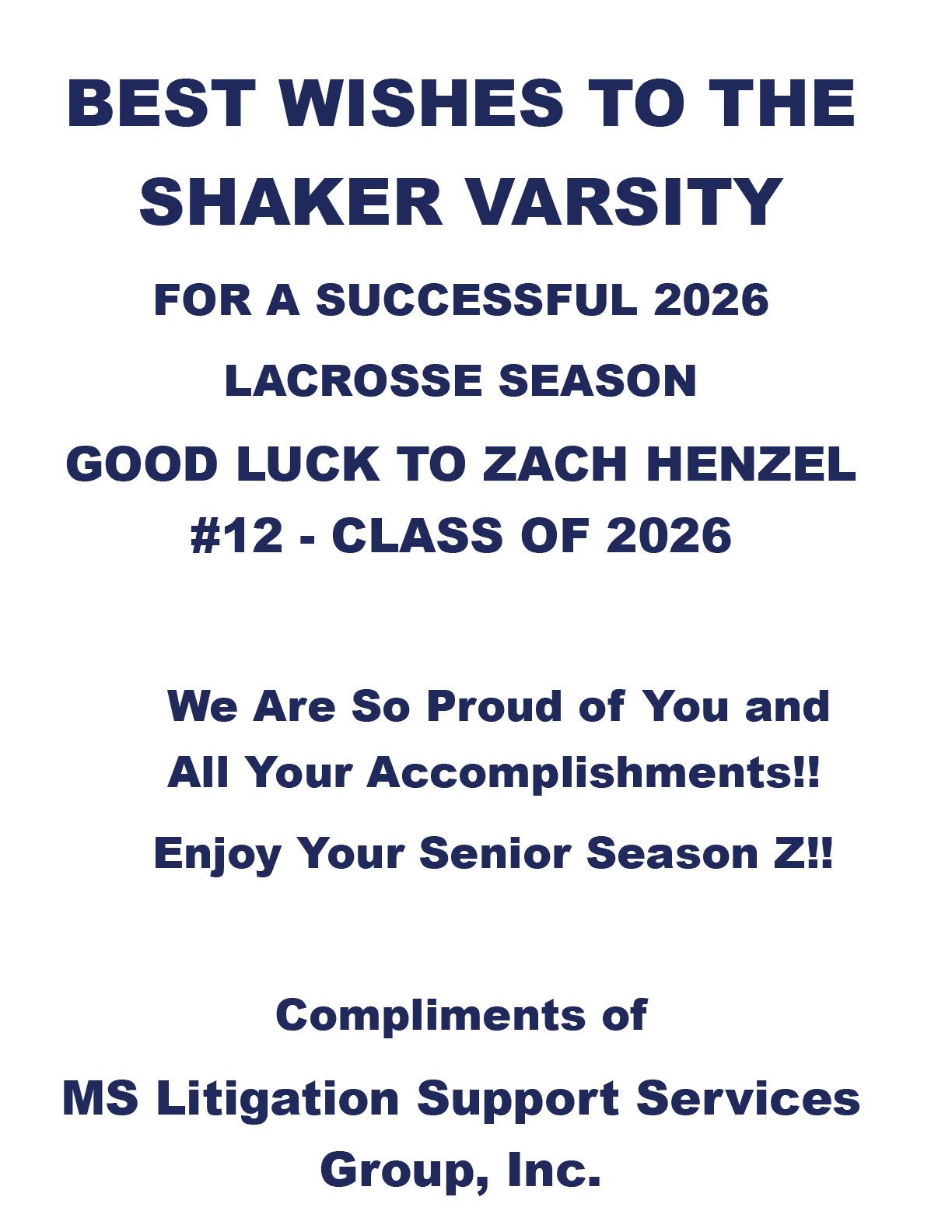 A sign that says “Best Wishes to the Shaker Varsity Lacrosse Team" with a picture of a lacrosse player. AI generated content