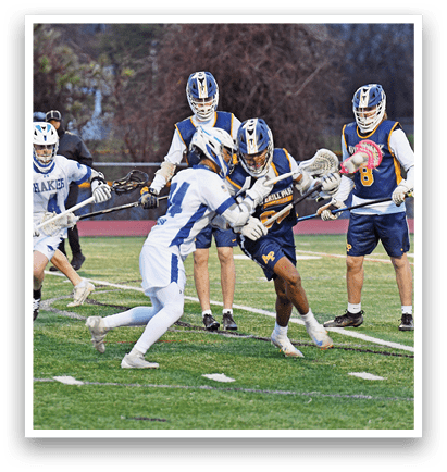 A group of young men playing a game of lacrosse on a field. AI generated content