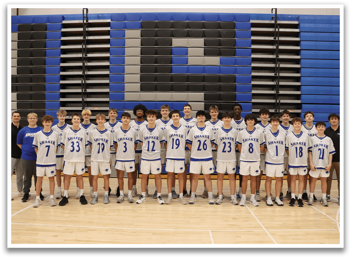 A group of young men wearing white and blue uniforms pose for a team photo. AI generated content