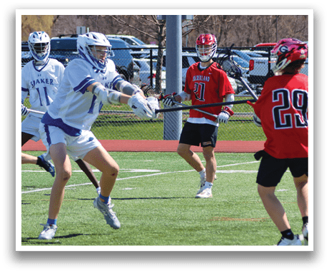 A group of men playing lacrosse on a field. AI generated content