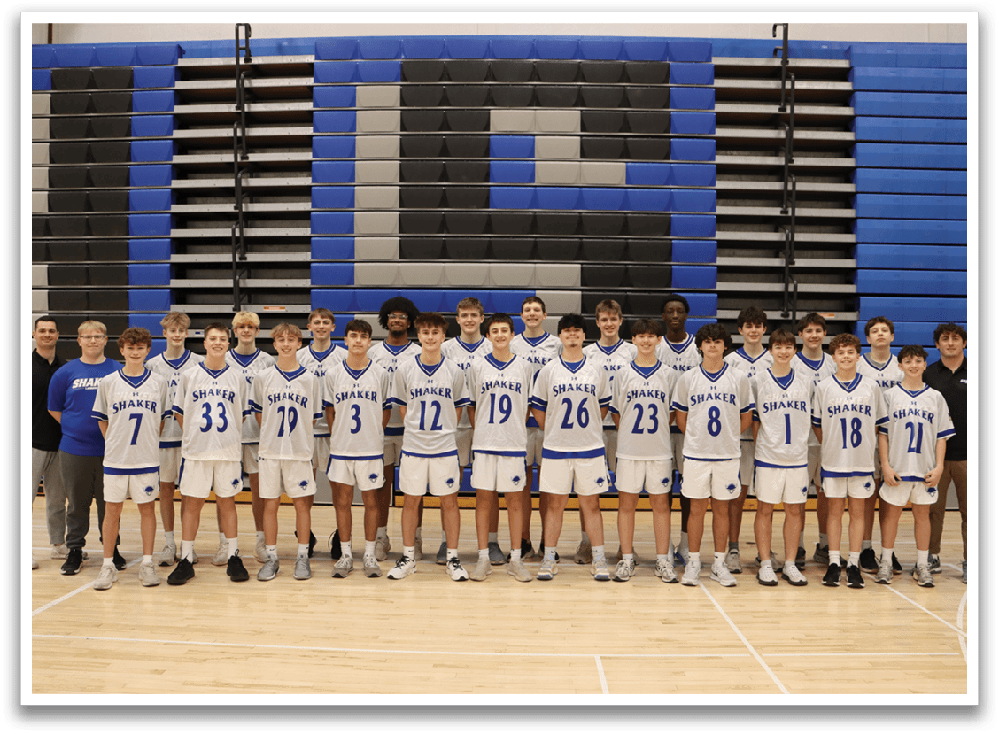 A group of young men wearing white and blue uniforms pose for a team photo. AI generated content