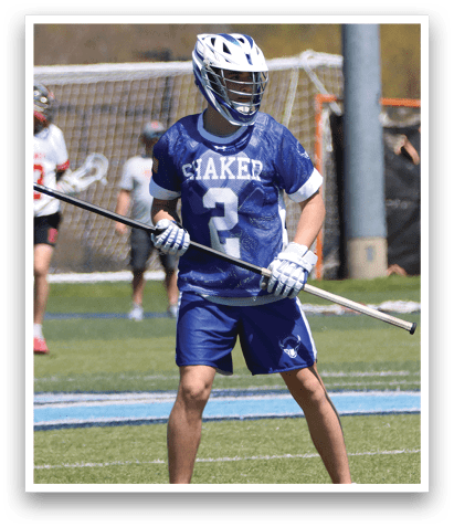 A lacrosse player wearing a blue and white uniform with the number 2 on the back. AI generated content