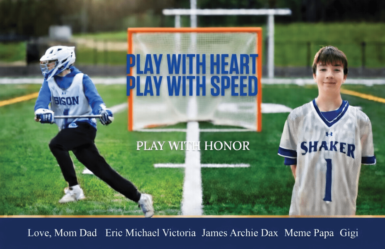 A boy in a Shaker jersey poses for a photo on a field. AI generated content
