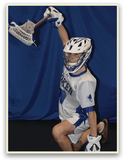 A man is lying on the ground holding a lacrosse stick. AI generated content