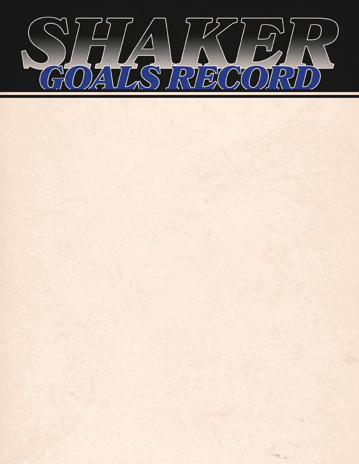 A white paper with blue writing that says “Shaker Goals Record". AI generated content