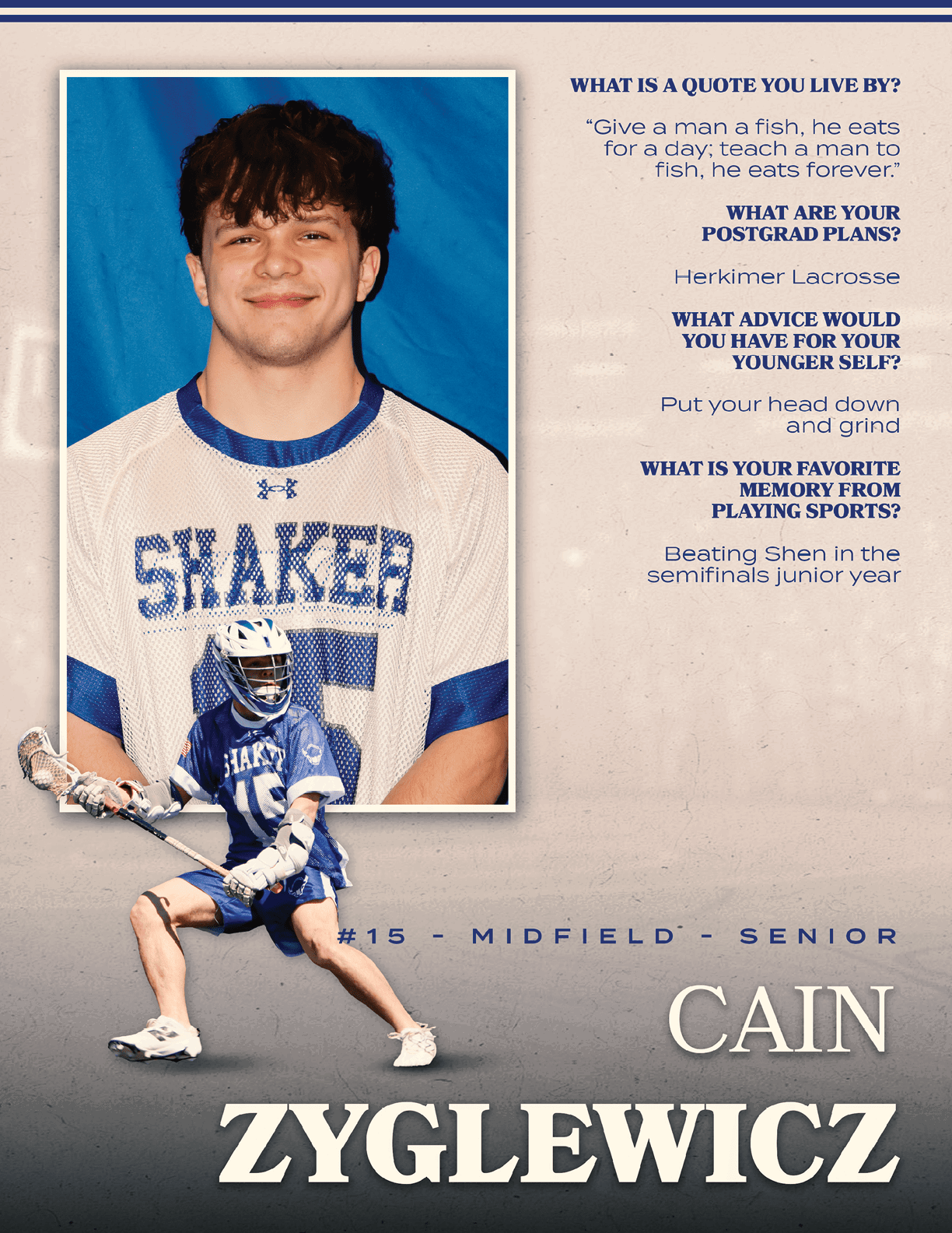 A young man wearing a Shaker jersey poses for a photo. AI generated content