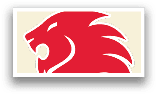 A red and white lion head logo. AI generated content