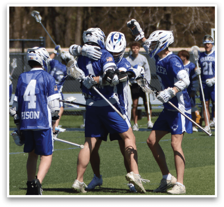A group of lacrosse players celebrating on the field. AI generated content