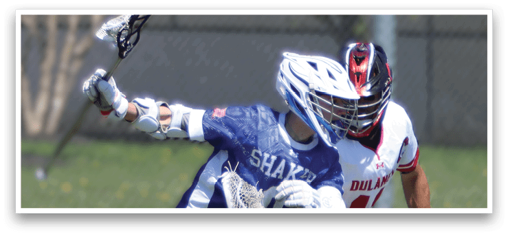 Two men playing lacrosse on a field. AI generated content