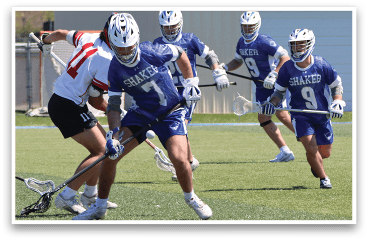 A group of men playing lacrosse on a field. AI generated content