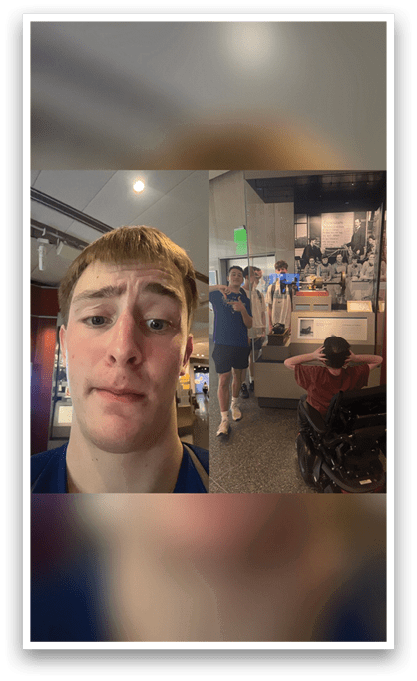 A man with a blue shirt and white socks is looking at the camera. AI generated content