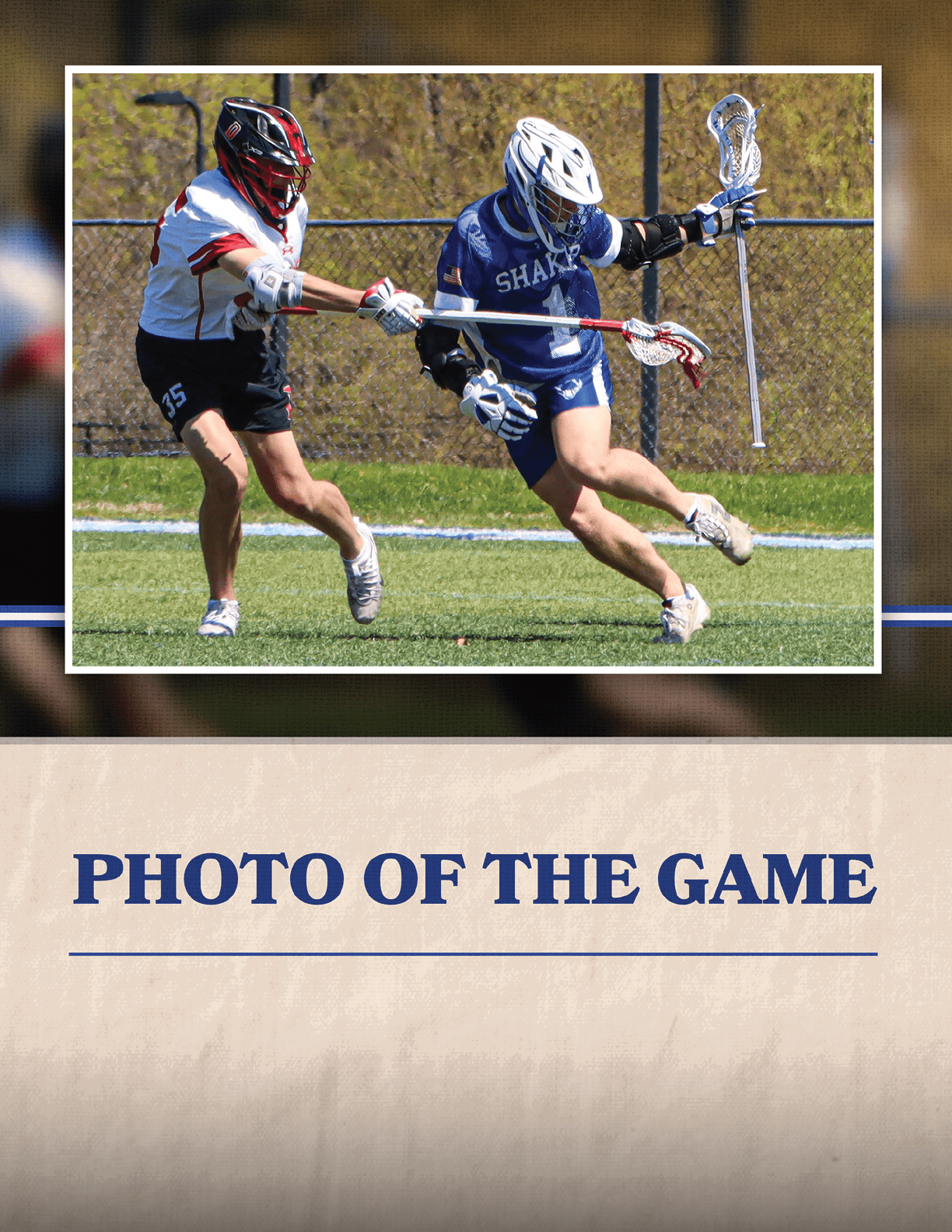 Two men playing lacrosse on a field. AI generated content