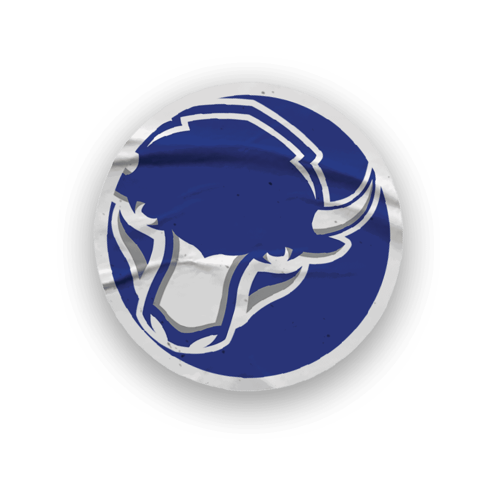 A collection of stickers featuring a bison, a football, a hockey stick, a basketball, a baseball, and a soccer ball. AI generated content