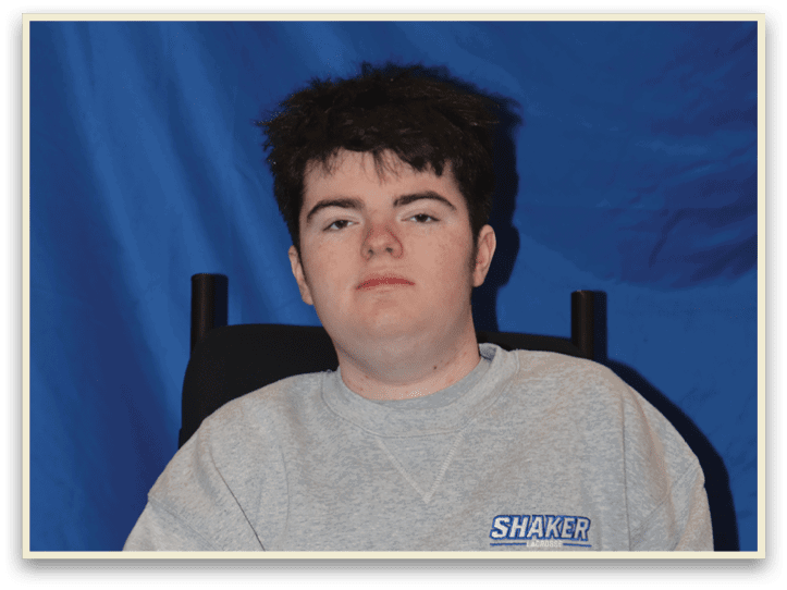 A man in a wheelchair is sitting on a blue background. AI generated content