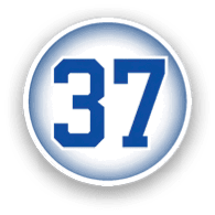 A blue and white number 37 on a white background. AI generated content