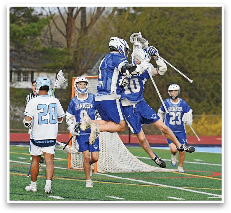A group of young men playing lacrosse on a field. AI generated content