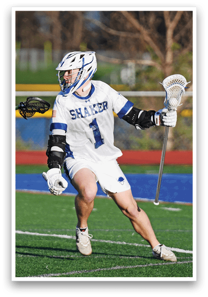 Two men playing lacrosse on a field. AI generated content