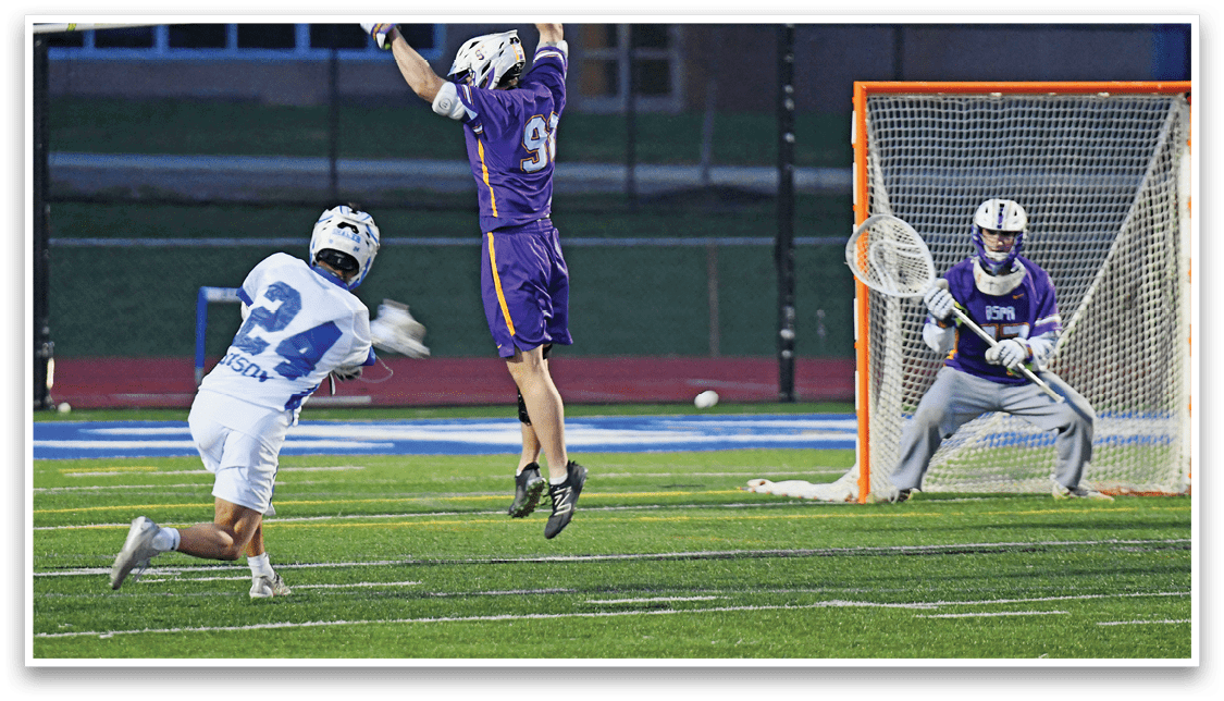 A man in a purple shirt is jumping in the air to catch a ball. AI generated content