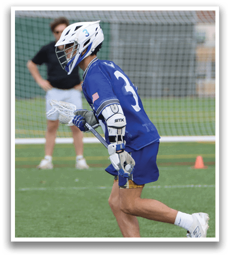 A man wearing a blue and white jersey is running on a field. AI generated content