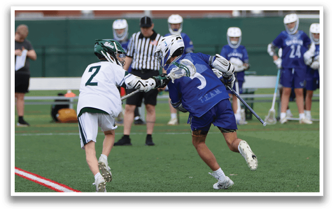 A group of young men playing a game of lacrosse on a field. AI generated content
