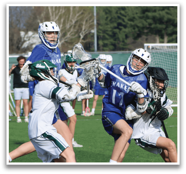 A group of people playing lacrosse on a field. AI generated content