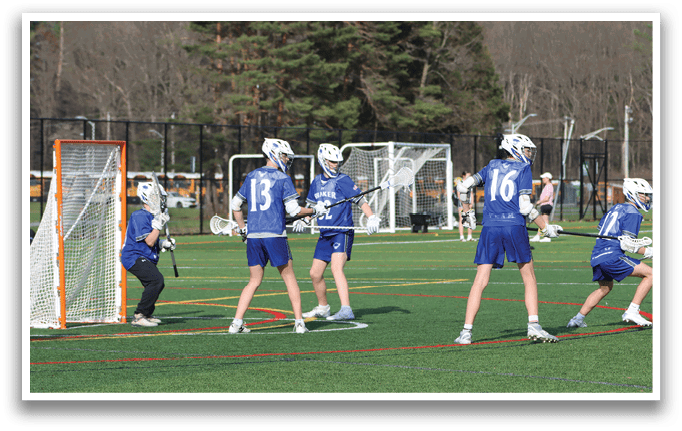 A group of young men playing a game of lacrosse on a field. AI generated content