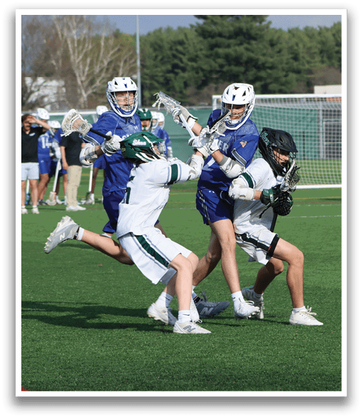 A group of young men playing a game of lacrosse on a field. AI generated content