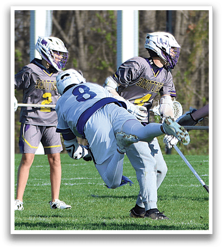 A group of people playing a game of lacrosse. Description generated by AI